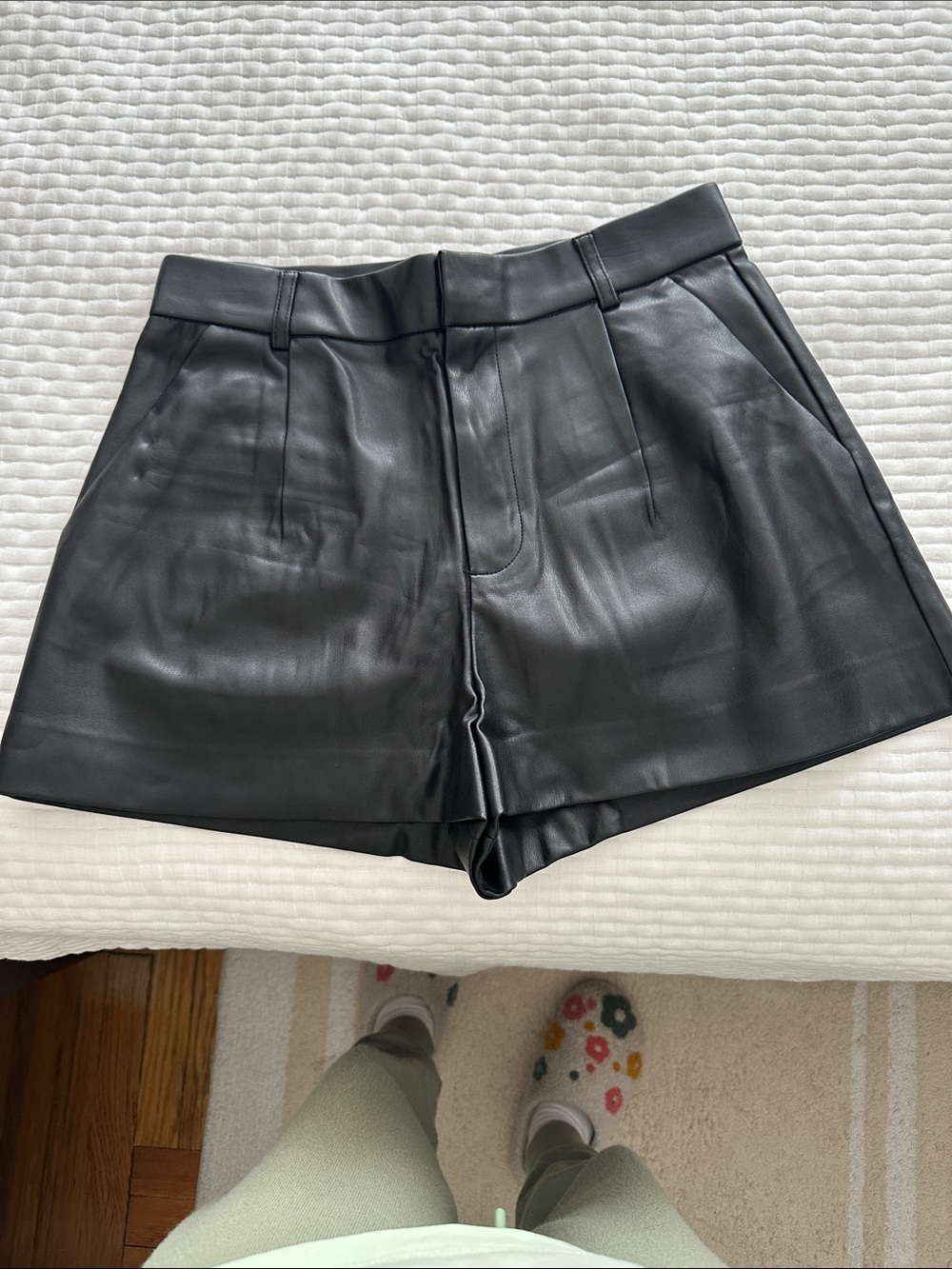 Zara Black Leather effect High-Waist Shorts